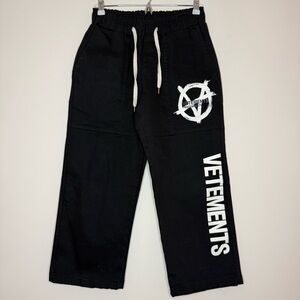 VETEMENTS Anarchy Black Designer Streetwear Canvas Drawstring Joggers Pants